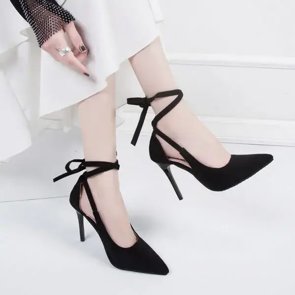 Lizitool Women Fashion Solid Color Plus Size Strap Pointed Toe Suede High Heel Sandals Pumps