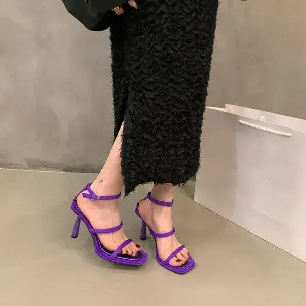 Lizitool Women Fashion Sexy Simple Strap Square Toe Heeled Sandals