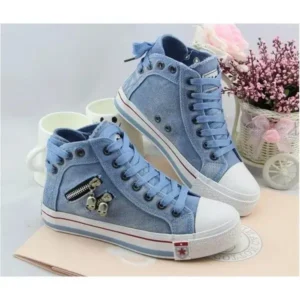Lizitool Women Casual Spring Zipper Decor Lace-Up High Top Denim Canvas Sneakers